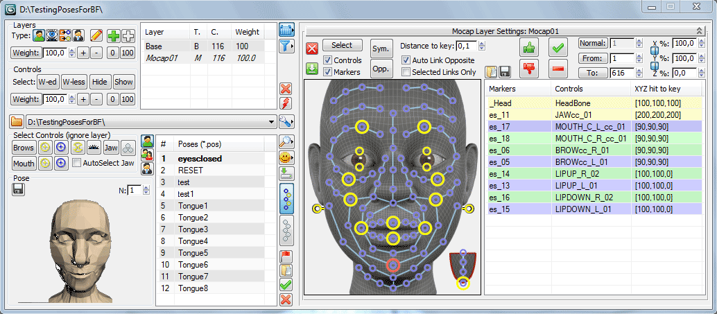 Mocap Layer Settings rollout of Drive window in BonyFace 3.0